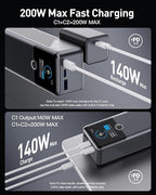 SIXTHGU Laptop Power Bank, 3-Port 20,000mAh Portable Charger with 200W Max Output, PD 3.1 Fast Charging, Flight-Approved for Travel, PowerTower, for MacBook, iPhone 17/16 Series, and More(Grey)