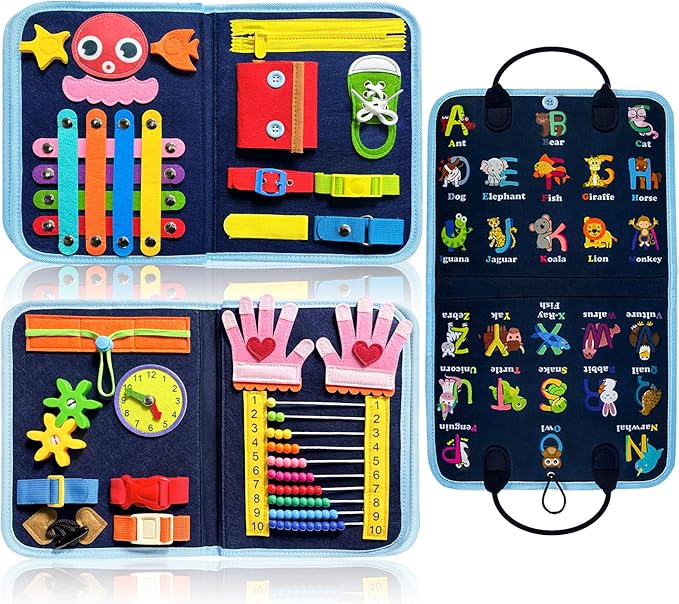 Gojmzo Busy Board Montessori Toys for Toddler Boys & Girls Gifts, Sensory Toys for Toddlers, Educational Travel Preschool Activities Learning Alphabet Count Fine Motor Skills