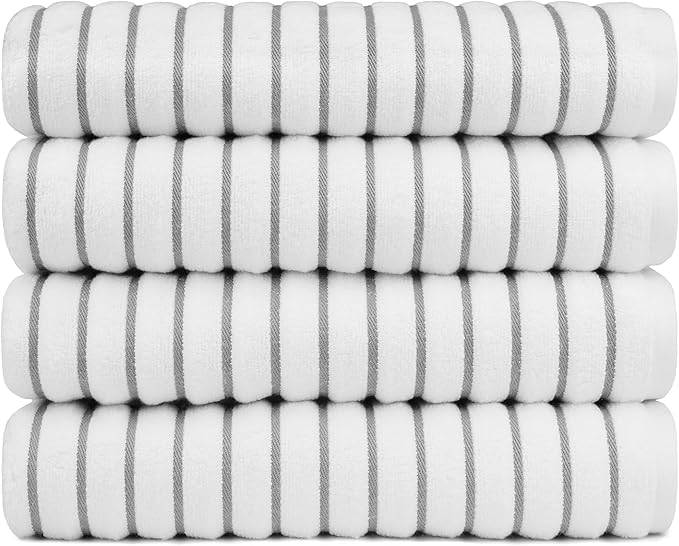 Black & White Brands Brazilian Beach/Pool/Bath Towel - Ultimate Absorbent Luxury XL 36x70 100% Cotton Wave (4 Towels, Charcoal Gray Poly Pinstripe)