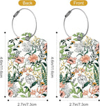 2Pack Luggage Tags for Suitcases, Cute Unique Pu Leather Cruise Luggage Tag with Privacy Cover ID Label Address Card and Metal Ring Suitable for Women Men Kids Travel Bag Green leaves, pink flowers