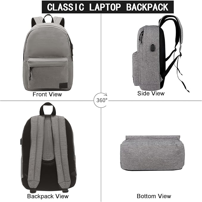 SUPACOOL Casual Laptop Backpack for Men and Women, Backpack for College, USB Charging Port, Lightweight Back Pack