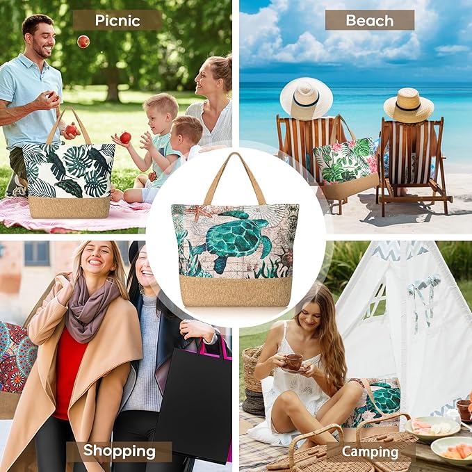 Trifabricy Beach Bag for Women, Large Beach Tote Bags with Zipper, Woven Straw Tote Waterproof, Swim Gym Shopping Travel Bag