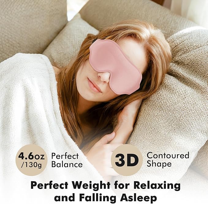 Sleep Eye Mask for Men Women, Weighted Sleeping Mask for Side Sleeper, Travel Blackout Night Blindfold Eye Shade Cover with Adjustable Strap (4.6 oz) (Blush)