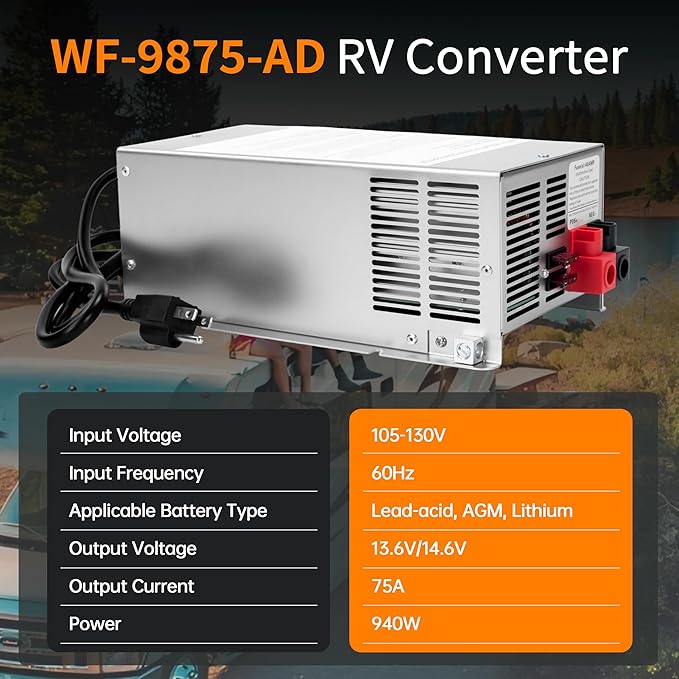 𝐔𝐩𝐠𝐫𝐚𝐝𝐞 WF-9875-AD 75 Amp RV Power Converter Charger, Replace for RV Camper WF-9800 Series, WF-9875, WF-9875-AD, for Lead-Acid/Lithium Battery Three-Stage Charge Rv Converter 75 Amp