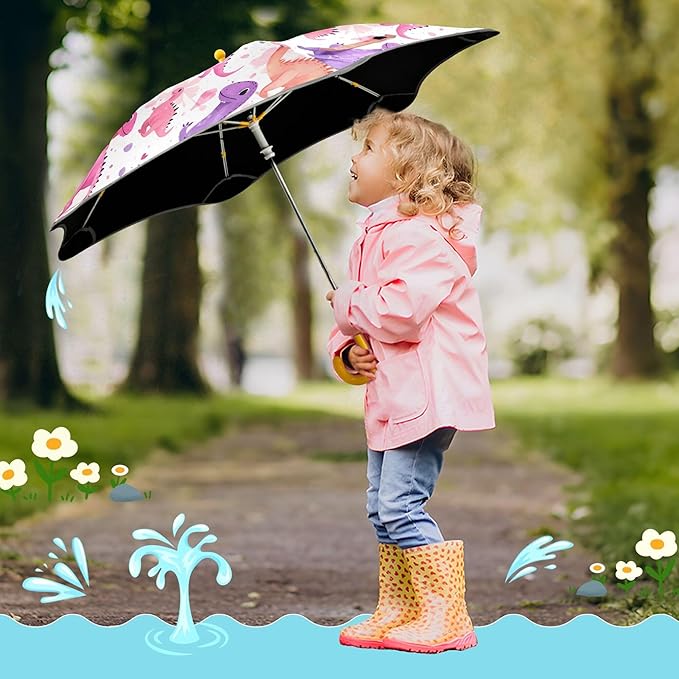 ALAZA Cute Dino Dinosaur Kids Umbrella for Girls Boys Toddler Children Rain & Sun Umbrella