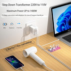 6 in 1 European Travel Plug Adapter,220v to 110v Voltage Converter,US to Europe Travel Adapter,20W PD USB-C Power Adapter, 2 USB A+ 2 Type C,Max 1400w for Hairdryer/traightener/Curling Iron