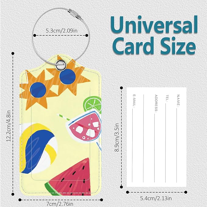 Luggage Tags for Suitcases, 2 Pack Cute PU Leather Luggage Tag TSA Approved with Stainless Steel Loop and Address Card Baggage Tag for Travel&Cruise Ships&Shipping Beachside Summer, by Chelmon