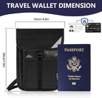 Likesing 5.9" L x 8" W Travel Neck Wallet, RFID Blocking Passport Holder for Travel Women Men, Security Passport Wallet with Buckle, Neck Pouch Gifts for Traveling Family (Black)