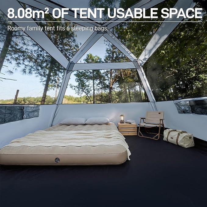 EVER ADVANCED Blackout 6 Person Camping Tent, Instant Cabin Tent for Family with Vestibule and Large Mesh Windows, 60s Easy Setup, Double Layer, Water-Resistant