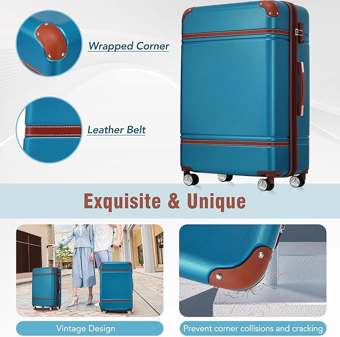 Luggage Sets, 2 Piece Carry on Luggage Set with Travel Bag, 2 Piece Expandable Spinner Hardshell Suitcase with TSA Lock, Back to School Suitcase, Women Men (Blue, 20/24 inch+Cosmetic Case)
