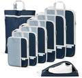 Percover Compression Packing Cubes 8-Piece Set, Packing Cubes Compression for Travel with Laundry Bag & Shoe Bag, Travel Organizer for Carry On & Checked Luggage, Navy Blue