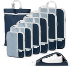 Percover Compression Packing Cubes 8-Piece Set, Packing Cubes Compression for Travel with Laundry Bag & Shoe Bag, Travel Organizer for Carry On & Checked Luggage, Navy Blue