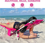 Backpack Beach Tanning Chair with Canopy and Face Hole, 6-Position Folding Lay Out Lounge Chair, UPF 50+ Wind-Resistant Sun Shade, Portable Recliner for Sunbathing, Outside, Poolside, Lawn, 2 Pack