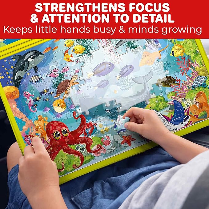 QUOKKA Magnetic Puzzles for Kids Ages 4-6 – 100 PCS Magnetic Puzzle Book for Toddlers 3-5 – 2 Puzzles & 2 Spot The Difference Maps – Search & Find Travel Games – Activity Book Toy Ocean & Pirates