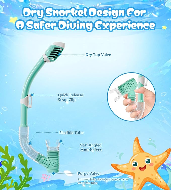 Aegend Snorkeling Gear for Adults Youth Kids, Snorkel Mask with Top Dry Valve - Panoramic View Anti-Leak and Anti-Fog with Mesh Bag for Snorkeling, Scuba Diving, Freediving & Swimming
