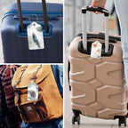Rimilak 3 Pcs PU Leather Luggage Tags for Suitcase, Travel Cruise Luggage Tag with Privacy Flap, Name ID Label and Metal Loop for Women Men Baggage Handbag School Bag Backpack, Ink Flower