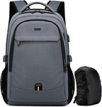 DUSLANG 17 Inch Laptop Backpack for Travel with Backpack Rain Cover College Backpack for Men Laptop Bag with USB Charging Port,Dark grey
