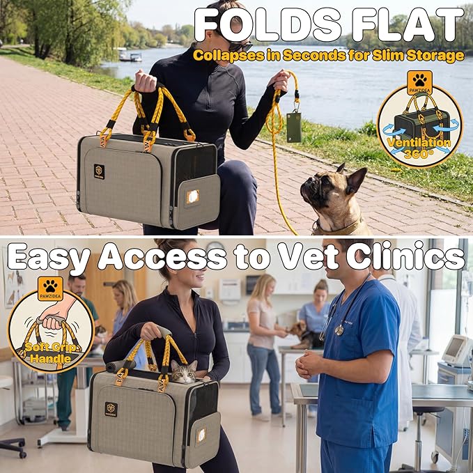 PAWZIDEA Expandable Pet Carrier Airline Approved, 18"×11"×11" Small Dog Carriers, Collapsible Top-Load Cat Carrier for 2 Cats Under Seat, Soft-Sided Puppy & Animal Travel Bag, ID Card, Up to 15lbs