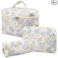 Makeup Bag,Quilted Cosmetic Bags,Large Floral Make Up Organize bag,Makeup Bag Set for Women,Flower Travel Toiletry Bag