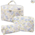 Makeup Bag,Quilted Cosmetic Bags,Large Floral Make Up Organize bag,Makeup Bag Set for Women,Flower Travel Toiletry Bag
