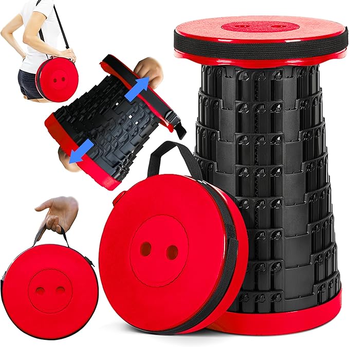 2025 Upgraded Collapsible Stool, Portable Folding Stool Max 620lb, Height Adjustable Retractable Telescopic Seat, Travel Chair, Foldable Camping Seat or Footrest Gift for Outdoors