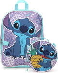 Fast Forward Stitch Kids Backpack and Lunch Box Set - 2 Piece 15 Inch School Backpack With Detachable Lunch Bag Set, Stitch Purple Pineapple