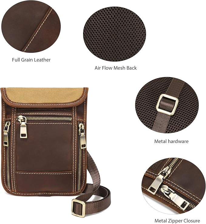 LANNSYNE Full Grain Leather Travel Wallet, Leather Cell Phone Belt Bag, Waist Pack Pouch, Neck Wallet Travel Pouch and Passport Holder for Men and Women Keep Valuables Safe