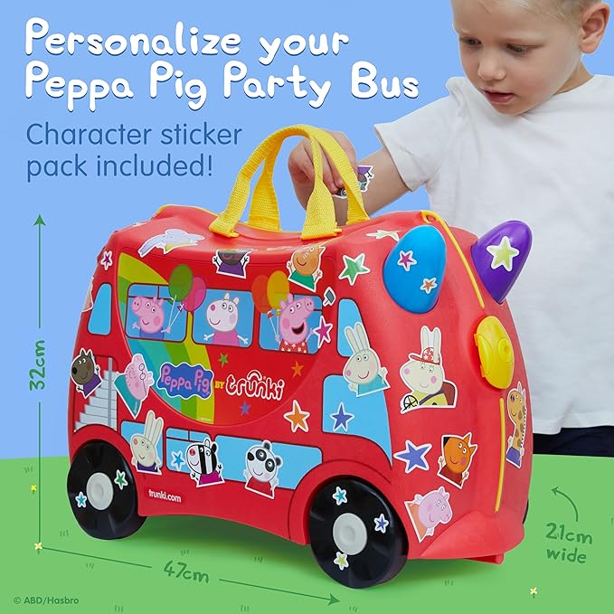 Trunki x Peppa Pig Ride-On Suitcase - Carry-on Approved Luggage, 18L Travel Bag, Kids Suitcases on Wheels for Girls and Boys, Lightweight Cabin Hand Luggage with Tow Strap