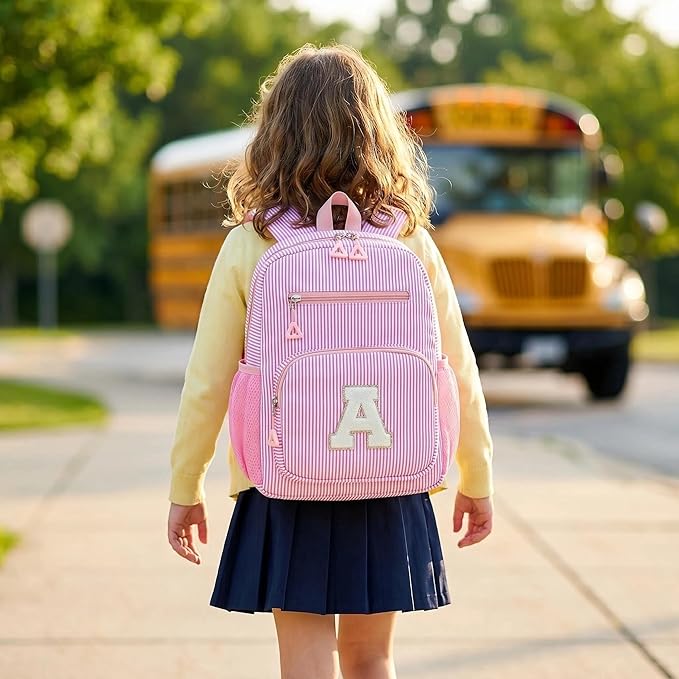 Kids Backpack for Girls 5-8, Cute Personalized Elementary Backpack for Kids Birthday Gifts (Pink J)