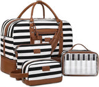 Wogarl 4PCS Weekender Bags for Women Large Overnight Weekend Travel Duffel Carry on Shoulder with Shoe Compartment Canvas Toiletry Bag for Travel Business Gym