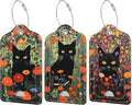 Rimilak 3 Pcs PU Leather Luggage Tags for Suitcase, Travel Cruise Luggage Tag with Privacy Flap, Name ID Label and Metal Loop for Women Men Baggage Handbag School Bag Backpack, Black Cat