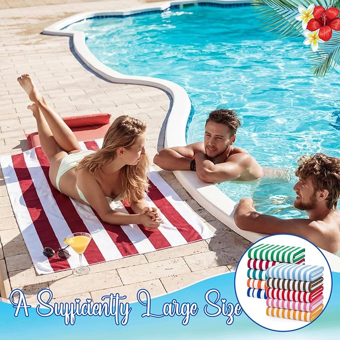 EBOOT 10 Pack Oversized Beach Towel Set Extra Large Pool Towels Microfiber Quick Dry Swim Blanket for Adult Women Men Face Hand Body Bath Travel Pool(Bright Color,31 x 63 Inch,Cabana Stripe)