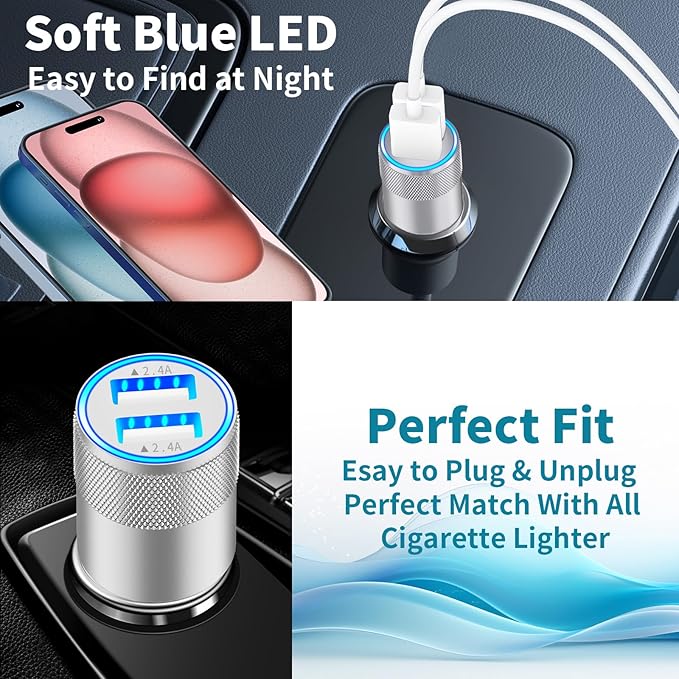 [Apple MFi Certified] iPhone 17 Car Charger, Braveridge 2Pack 4.8A USB Power Cigarette Lighter USB-C Fast Car Charging + Type-C Cable for iPhone 17/17 Air/17 Pro/17 Pro Max/16/15/Galaxy S26/S25/Pixel