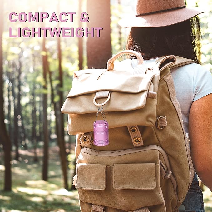 6-Pack Mini LED Camping Lanterns, Portable Camping Lights, Outdoor Tent Lights, Essential Emergency Lights for Power Outages, Hiking, Survival Kit for Hurricane, Pink