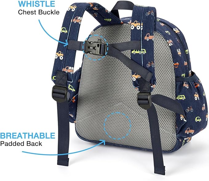 STEAMEDBUN Corduroy Toddler Backpack for Boys 2-4: Kids backpack for Boys Girls - 12 inch Preschool Kindergarten Backpacks - Car