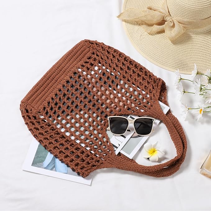 WantGor Crochet Bags, Beach Mesh Tote Bag Womens Shoulder Shopping Handbag Casual Travel Totes Bag Foldable Hobo Bags