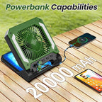 20000mAh Portable Fan Rechargeable with Solar Panel 2-in-1, 3 Speeds Cordless Battery Powered Fan with Led Lantern,Timer, Quiet USB-C Table Fan for Travel Tent Hurricane Office Home Bedroom(Green)