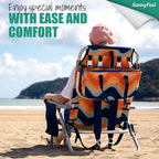 SUNNYFEEL Low Beach Chair 2 Pack, 5-Position Lay Flat Reclining, Backpack Portable Folding Chairs with Cooler Bag & Cup Holder, Heavy Duty 350 LBS, Compact for Beach, Camping, Travel