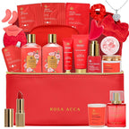 25 Pcs Mother's Day Gift, Red Rose Bath & Body Gift Basket Set for Women, Hydrating Skin Care Set, Home Spa Self Care Gifts, Cosmetic Bag, Necklace, Christmas, Birthday, Anniversary