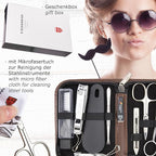 3 Swords Germany - brand quality 10 piece manicure pedicure grooming kit set for professional finger & toe nail care tweezers file clipper fashion leather case in gift box, Made by 3 Swords (01610)