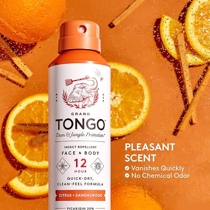 Grand Tongo DEET-Free Insect Repellent with Picaridin, The 12 Hour Protection, DEET Alternative - Citrus + Sandalwood