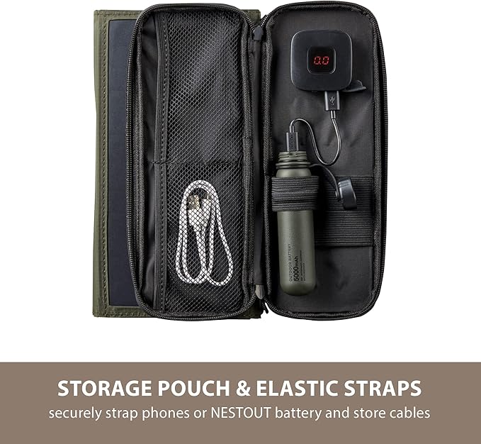 ELECOM NESTOUT 15000mAh Outdoor Power Bank + 2-Panel Solar Panel Charger + Flash-1 LED Flash Light Panel 1000 Lumen - Beige