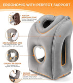 Sunany Travel Pillow, Upgraded Plane Pillow for Long Flights, Inflatable Neck Pillow Used for Airplanes,Cars,Buses,Trains,Office Napping with Eye Mask,Earplugs (Gray)