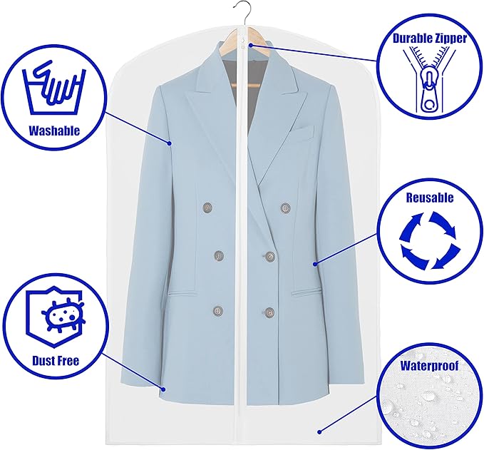 Simple Houseware 55-Inch Clear Garment Bags with Zipper for Suits, Dresses, Costumes, Uniforms - 10 Pack