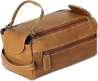 KomalC Premium Buffalo Leather Toiletry Bag for Men & Women With Water resistant Lining, Grooming Travel Pouch, Unisex Wash Bag for Toiletries, Gifts for Men and Women