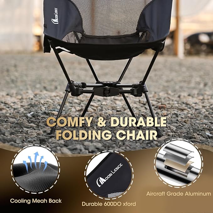 MOON LENCE Portable Camping Chair Backpacking Chair - The 4th Generation Ultralight Folding Chair - Compact, Lightweight Foldable Chairs for Hiking Mountaineering, Beach (Black-1Pack)