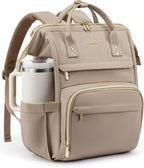 LOVEVOOK Laptop Backpack for Women with Giant Tumbler Holder Pocket,15.6 inch Waterproof Travel Backpack Purse Computer Laptop Bag,Large Professional Work College Nurse Teacher Backpack,Beige Apricot