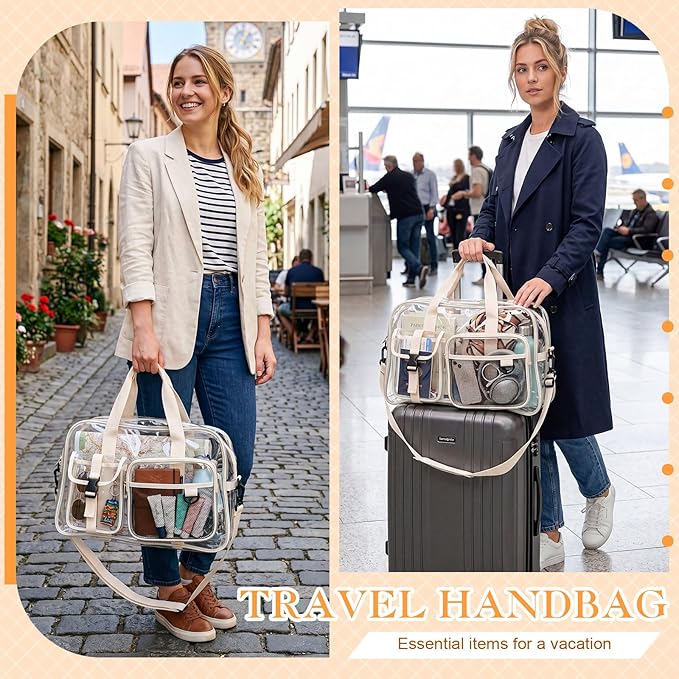 Abbylike Clear Bag Large Heavy Duty Tote for Stadium Events 20" Duffle Transparent Gym Bag for Sport Event Travel Makeup Work