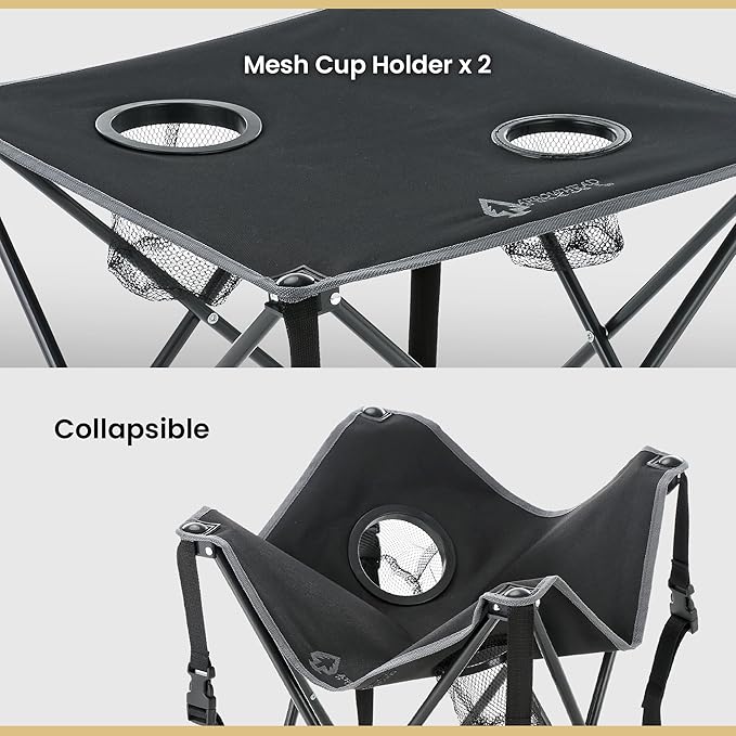 ARROWHEAD OUTDOOR 2-Pack 26” (66cm) Heavy-Duty Portable Camping Folding Table, 2 Cup Holders, Compact, Square, Carrying Case Included, Steel Frame, High-Grade 600D Canvas