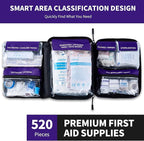 520 Pieces Premium First Aid Kit - Large Emergency Medical Kit for Survival, Car, Home, Travel, Camping, Backpack, Hiking, School (Purple)